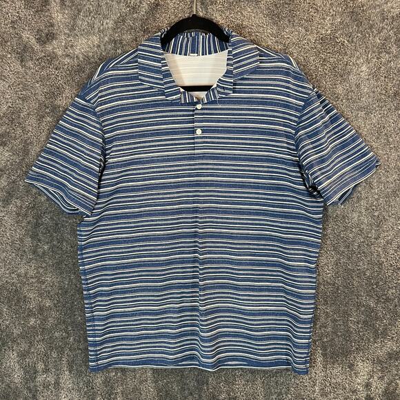 Lululemon Polo Shirt Mens XL Blue Striped Performance Breathable Golf Comfort - Picture 1 of 6